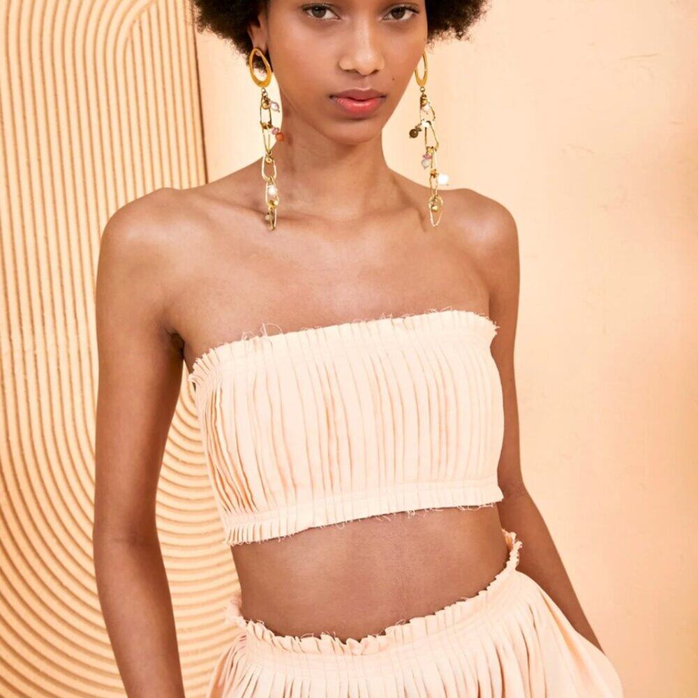 Ulla Johnson Babette Pleated Strapless Crop Top in Petal